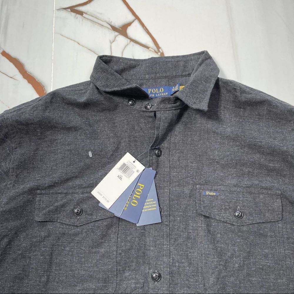 Polo Ralph Lauren Shirt Men's Button up Long Sleeve Stretch Dark Grey Size XXL - Picture 4 of 5